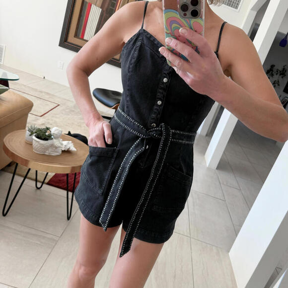 Splendid Women's Black Denim Romper with Belt - Size Small - Picture 2 of 8